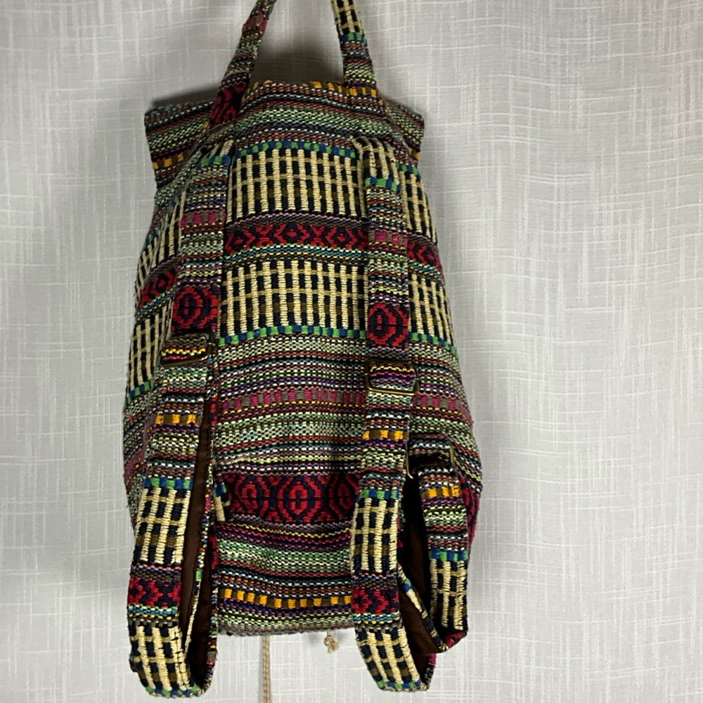 Boho Woven Backpack Multicolor Patterned - Drawstring - Picture 5 of 9